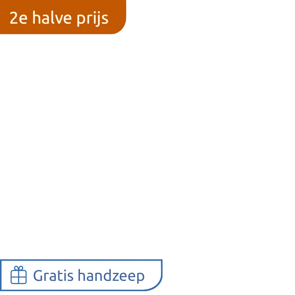 Actielabel tweede halve prijs korting en gratis handzeep cadeau