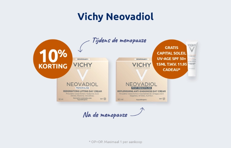 Afbeelding met aanbieding voor Vichy Neovadiol met 10% korting en een gratis cadeautje