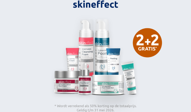 Klikbare afbeelding die naar een actiepagina voor merk skineffect met 2+2 gratis korting