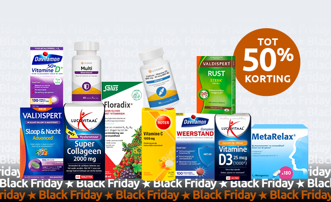 Afbeelding met acties voor diverse vitaminemerken met 1+1 gratis korting.