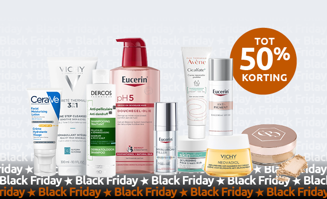 Actiebanner voor Eucerin Lichaamsverzorging en hyaluron-filler met oranje bol die 25% korting aangeeft.