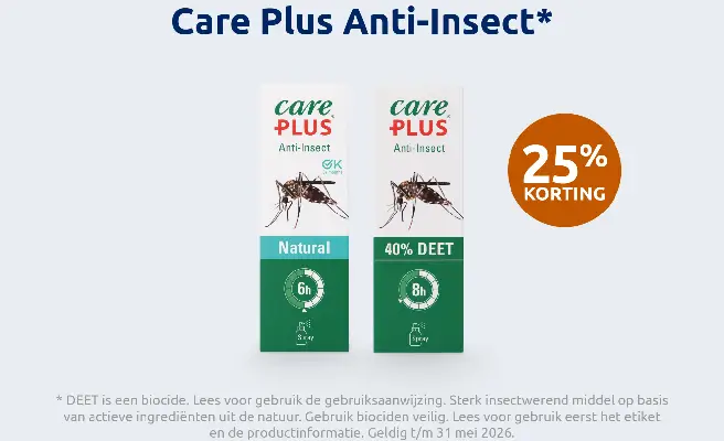 Klikbare afbeelding die naar een actiepagina voor Care Plus 25% korting