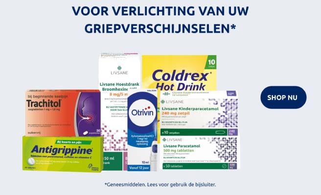 Klikbare afbeelding die naar een pagina met verschillende griepproducten leidt.