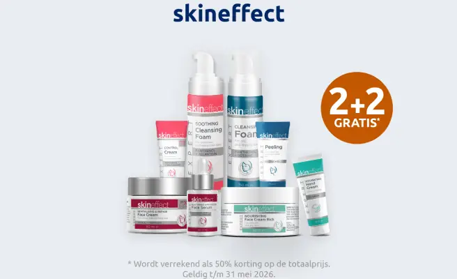 Klikbare afbeelding die naar een actiepagina voor merk skineffect met 2+2 gratis korting