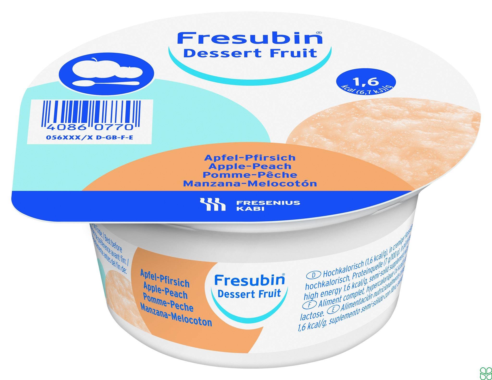 Fresubin Dessert Fruit Dieetvoeding Pudding Appel-Perzik 4x 125g