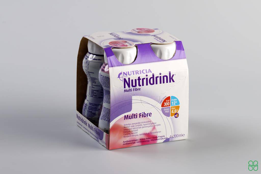 Nutridrink Multi Fibre Drinkvoeding Aardbei Flesje 4 x 200 ml