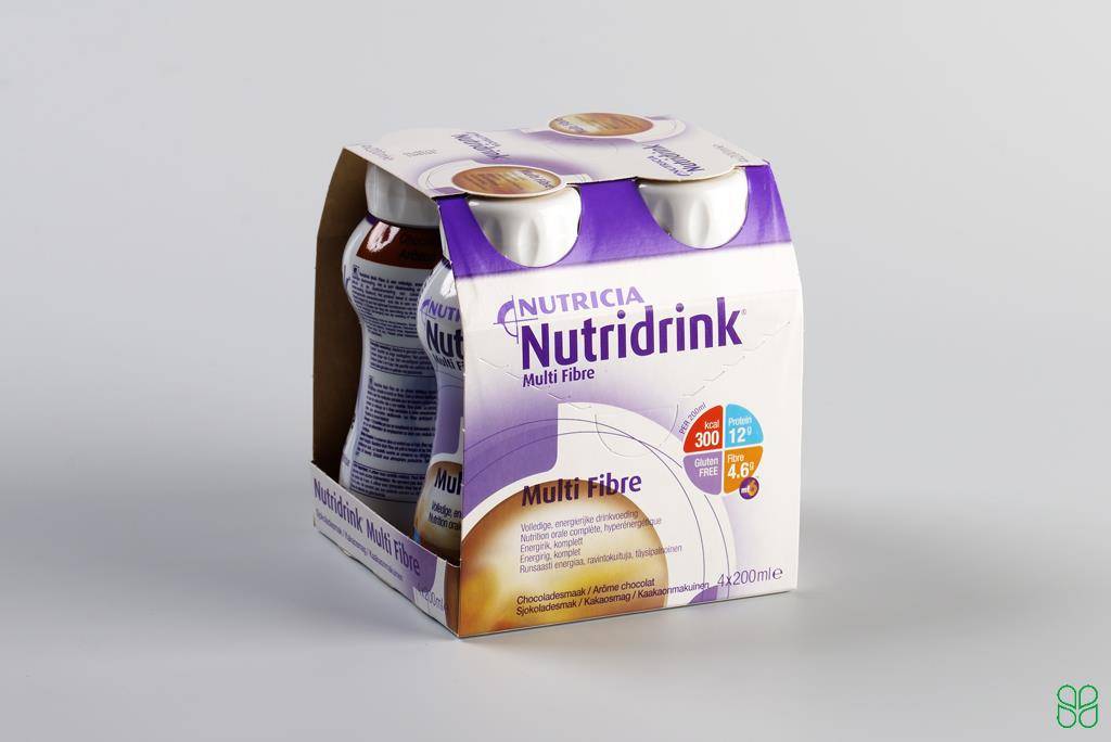 Nutridrink Multi Fibre Drinkvoeding Chocolade Flesje 4 x 200 ml