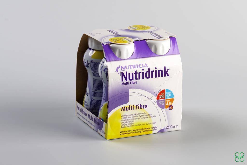 Nutridrink Multi Fibre Drinkvoeding Vanille Flesje 4 x 200 ml