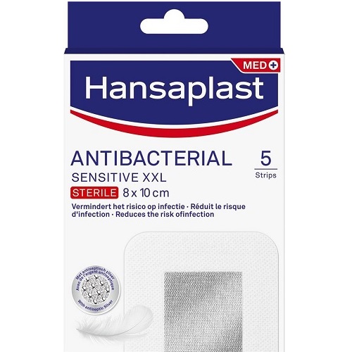 Hansaplast Antibacterial Sensitive XXL Zilver Strips 8 x 10cm 5 stuks