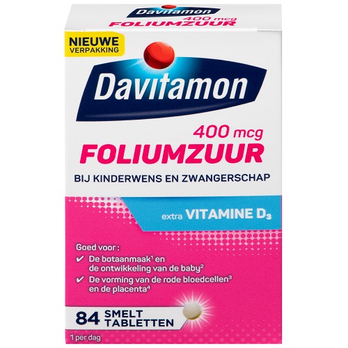 Davitamon Foliumzuur 400mcg Vitamine D3 Smelttabletten 84