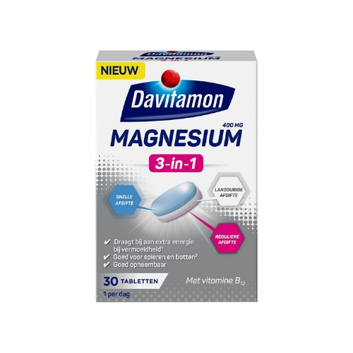 Davitamon Magnesium 3-In-1 Vitamine B12 Tabletten 30 stuks