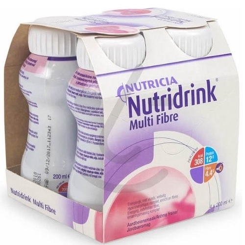 Nutridrink Multi Fibre Drinkvoeding Aardbei Flesje 4 x 200 ml