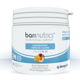 BariNutrics® Nutritional Support Calciumcitraat met Vit D & K2 met Perzik-Mangosmaak Kauwtabletten 90 stuks