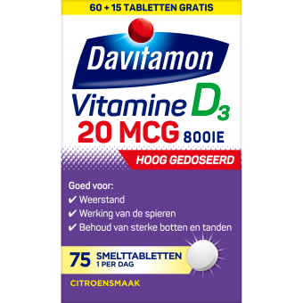 Davitamon Vitamine D 20 mcg Melt tabs 60+15ST