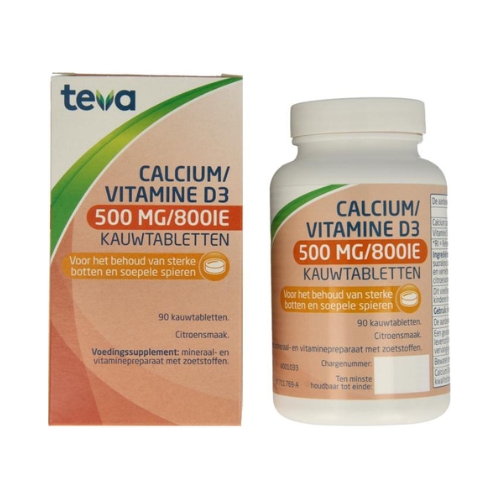 Teva Calcium/Vitamine D3 500mg/800IE Kauwtabletten 90 stuks