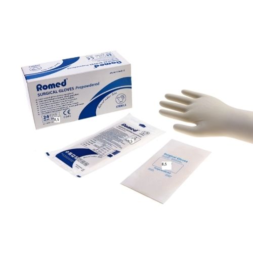 Romed Latex O.K. Hanschoen Gepoederd Steriel Verpakt Maat 8,5 2x50 Stuks