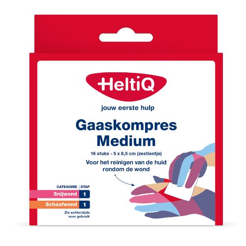 HeltiQ Gaaskompres Medium 5 x 8,5 cm, 1 karton 16 stuks