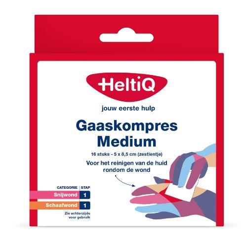 HeltiQ Gaaskompres Medium 5 x 8,5cm 16 stuks