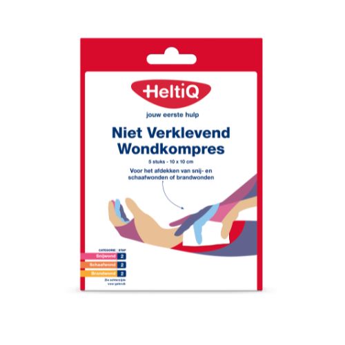 HeltiQ Niet Verklevend Wondkompres 10 x 10 cm, 1 karton 5 stuks